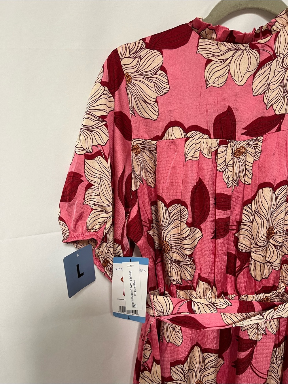 Draper James Pink Floral Wrap Midi Dress with Puff Sleeves NWT - Picture 7 of 10